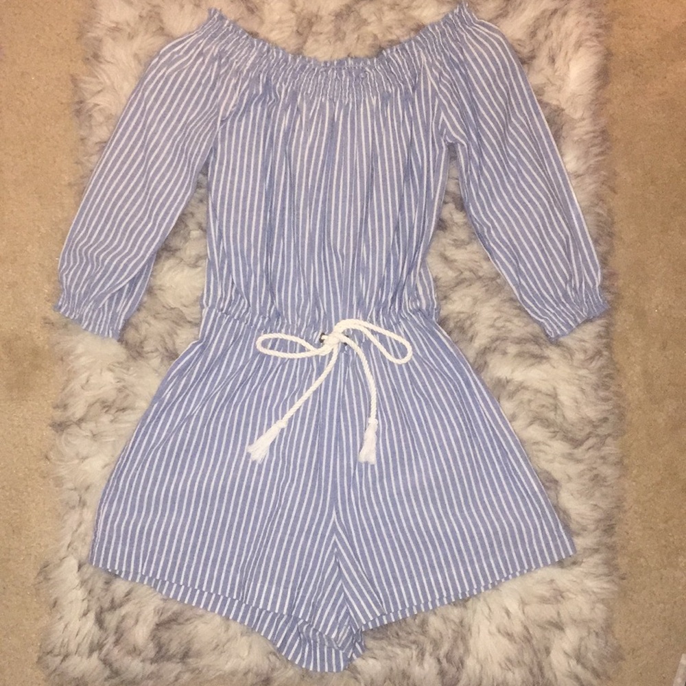 Stripes off-shoulder Romper